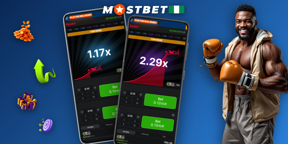 Mostbet Aviator game interface showing a red plane mid-climb at a 2.35x multiplier readout