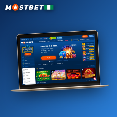 Mostbet casino jackpot slot machine with glowing sign and rising coin prizes