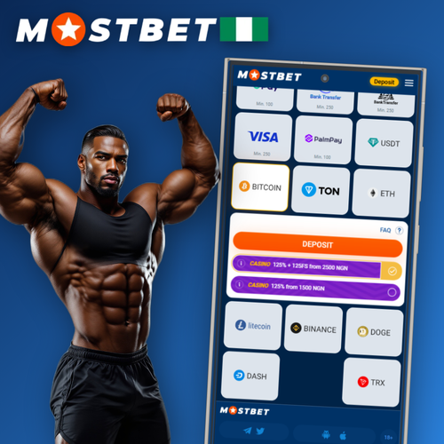 Mostbet minimum deposit cashier screen showing NGN amount field and payment icons for Nigerian players