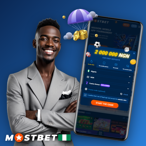 Mostbet register screen on a smartphone with Nigeria and NGN currency selected