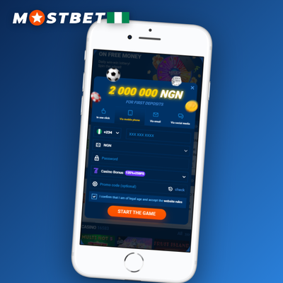 Mostbet one-click registration tile with a lightning bolt icon and Register button
