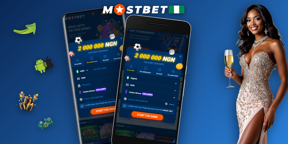 Mostbet register login methods shown as four icons on a dark navy banner